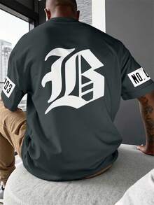 Manfinity EMRG Camiseta de manga corta de cuello redondo casual con estampado de letras y números para hombre, verano - Gris - Ver 1