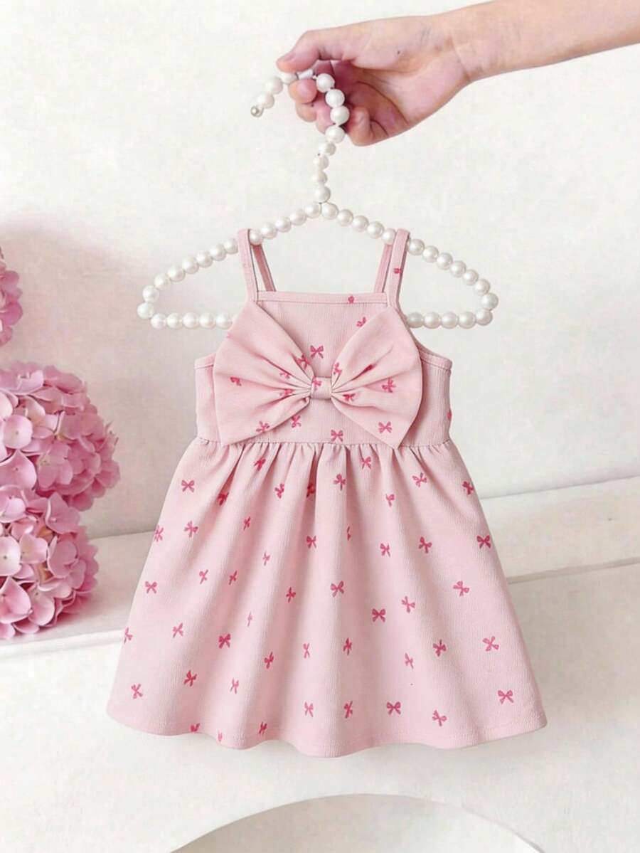 SHEIN 女婴甜美蝴蝶装饰无袖连衣裙,夏季新品 - 粉色 - 查看 1