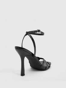 CUCCOO SZL Women's Square Toe Rhinestone Ankle Strap Sandals For Christmas - Black - View 3