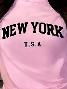 Rovax Conjunto de 2 piezas de camiseta y pantalones cortos casuales con estampado de Nueva York para mujer - Multicolor - Ver 3