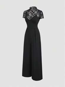 Sweetra Y2K Sexy Sheer Versatile Commute & Vacation Elegant Lace Wide Leg Pants 2 Pieces Set - Black - View 3