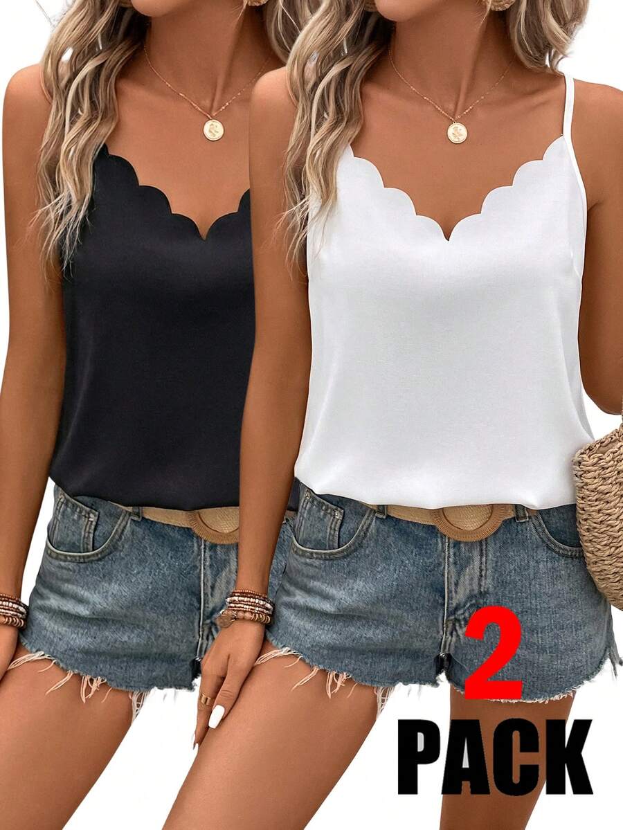 SHEIN Frenchy Bộ 2 áo hai dây dáng chữ A rộng rãi, thanh lịch dành cho nữ, thích hợp mặc hàng ngày và mùa hè. - Nhiều màu - Xem 1