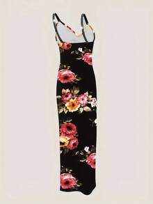 Chiquease Floral Print Hollow Out High Split Bodycon Dress For Spring/Summer Maxi Women Outfit - Black - View 2