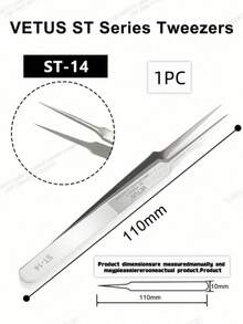 1PC Vetus ST Series Silver Pointed Tweezers, Stainless Steel Straight And Angled Tweezers For Eyelash Extensions, Available Models: ST-10/11/12/14/15/16/17 - Silver - View 13