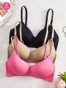 NudeFit 3cps Women's Comfortable Casual Minimalist Solid Underwear Without Underwire Soft Cup Anti-Sagging Bra - Multicolor - View 7