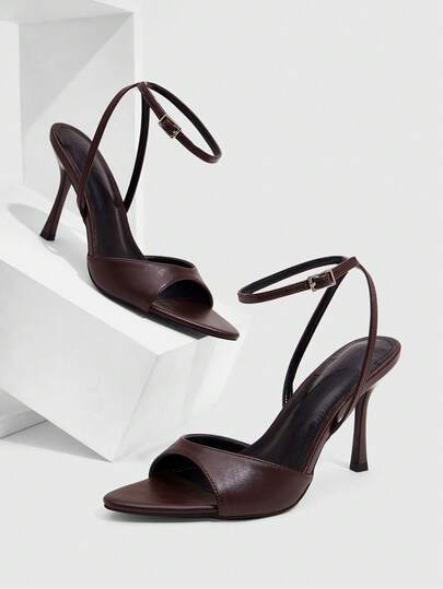 CUCCOO SZL Zapatos de mujer Nuevos zapatos de moda simple de tacón alto con esquema de color, tacón cuadrado delgado, correa de tobillo cruzada, punta puntiaguda, correa de una sola pieza, sexy y versátil, material de PU, adecuado para primavera, verano, todas las estaciones, trabajo, festival, fiesta, citas, moda callejera, clásico, sandalias elegantes, zapatos de primavera