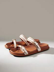 Solecia Giày nữ kiểu cổ điển, thích hợp cho đi chơi, dạo phố hoặc đi biển, kiểu sandal quai mảnh đa năng. - Màu be - Xem 2
