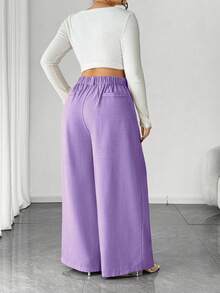 Elenzga Pantalones para mujer de talla grande, unicolor albaricoque, estilo elegante, de moda para ir al trabajo y la oficina - Morado - Ver 2