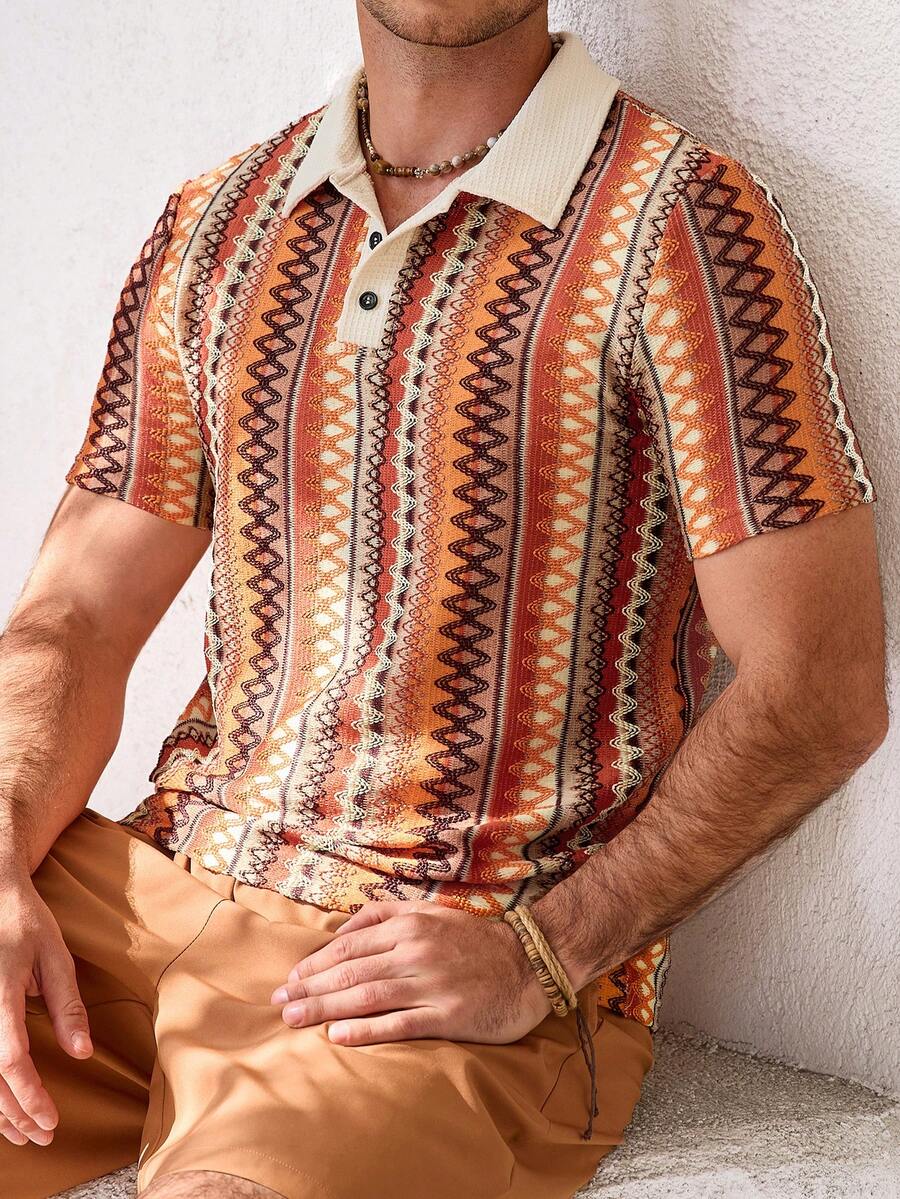 VENTUSAIL Áo Polo nam tay ngắn, cổ bẻ nửa kín, phối màu tương phản, kiểu dáng retro, dáng regular fit, thích hợp cho mùa hè. - trái cam - Xem 1