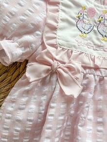 Vintaside Kids Baby Girl Pink And White Striped Plaid Dress,Summer Cute Birthday Round Neck Short Sleeve Fashionable Minimalist Dress For Outdoor,Camping,Vacation - Pink - View 7