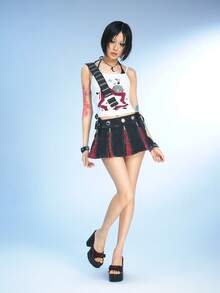 Sugerpunk 女士时尚，性感黑红配色，露趾高跟凉鞋，朋克风，哥特风，优雅蝴蝶结，腰带设计，厚底，粗跟，适合春夏夜店派对、节日等场合，女鞋。Y2K - 酒紅色 - 查看 3