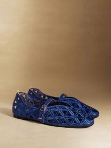 Rosivie Women's Buckle Design Hollow-Out Casual Slip-On Loafers - Blue 1 - View 3