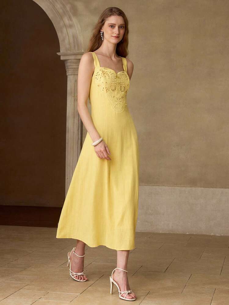 WOMEN'S LINEN EMBROIDERED CASUAL/DATE DRESS, SPRING/SUMMER