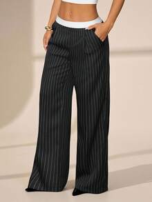 SHEIN PETITE 春夏女士浪漫长裤，适合舞会/正式场合/生日/90年代/商务休闲/优雅/西式/外出/时尚/休闲/Y2K/夜店/办公室/鸡尾酒会/复古/紧身/锐舞节/趣味/高贵/老钱/街头风/度假/乡村音乐会/工作/端庄/春假/单身派对/演唱会/酷炫/基础款/毕业典礼/低腰/宽松/直筒/阔腿/灰色 - 灰色 - 查看 8