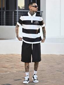 Devon Thys 男士纯色时尚短裤，适合夏季，Y2k 运动街头服饰 - 黑色 - 查看 4
