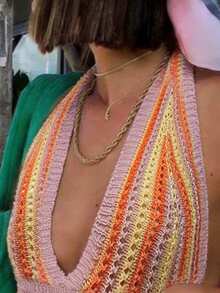 Selianne 优雅露背系带V领无袖长连衣裙，适合春夏穿着 - 彩色 - 查看 3