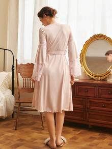 Côtesoire Halat elegant francez la modă, din dantelă lejeră, roz, versatil pentru purtare pe tot parcursul anului - Caisă - Vizualizare 2