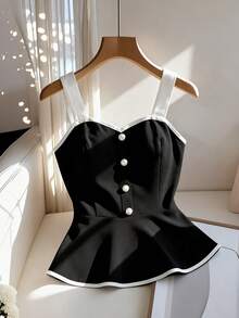 Franclia Women's Black With White Trim Camisole Top - Black - View 4