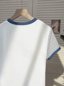 Resyla 热销新款复古美式休闲牛仔樱桃字母装饰条纹袖女式短袖T恤，适合上学、购物、与闺蜜外出穿着，春夏百搭。 - 彩色 - 查看 4