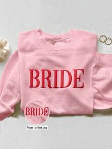 Airaco Personalized Bridal Gift, Bride Sweatshirt, Initial Heart Sleeve, Engagement Gift, Unique Bridal Shower Gift, Future Mrs. Sweatshirt With Foil Print Pattern - Baby Pink - View 1