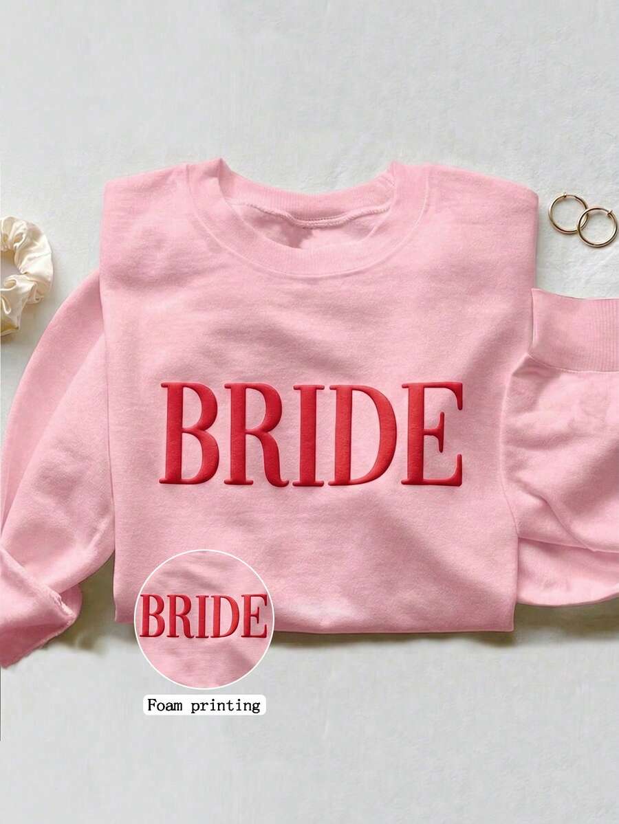Airaco Personalized Bridal Gift, Bride Sweatshirt, Initial Heart Sleeve, Engagement Gift, Unique Bridal Shower Gift, Future Mrs. Sweatshirt With Foil Print Pattern - Baby Pink - View 1