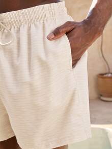 Manfinity VDAYZ Men's Solid Color Drawstring Waist Beach Shorts - Apricot - View 5