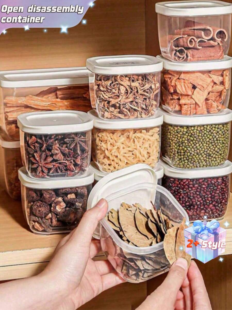 Six Stackable Spice Jars With Lids - Made Of PP Material, These Removable Containers Are Suitable For Storing Spices, Herbs, And Seasonings. They Are Multi-Functional Kitchen Storage Solutions, Perfect For Home Kitchens And Outdoor Camping. - Multicolor - View 1