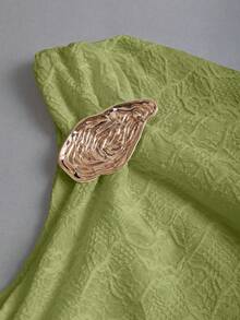 Sweetra Y2K Sexy Asymmetrical Shoulder Textured Fabric Pleated Vacation Dress - Green - View 7