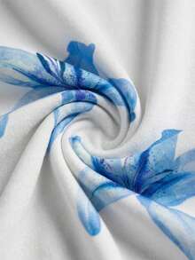 Aloruh 度假风露背扎染蓝色百合花印花修身露背上衣 - 百搭运动时尚夏季海滩度假装扮，适合夏威夷之旅、春假、音乐节、热带岛屿婚礼、周年纪念日等场合 - 彩色 - 查看 4