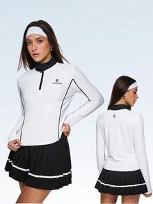 Eassivo Eassivo Top de yoga ajustado con cuello estructurado para mujer, camisa deportiva para entrenamiento - Blanco - Ver 1