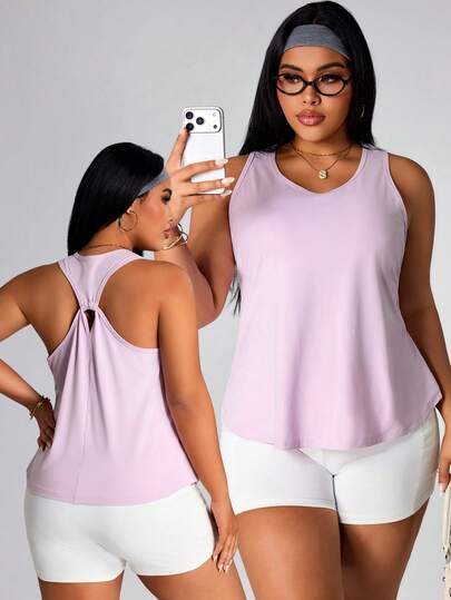 Rhythm Era Plus Size Women's Solid Color Everyday Fitness Racerback Tank Top Plus Size Tanks Tops Plus Size Yoga Tops Curve Plus Tops Plus Workout Tops Summer Tops Plus Size