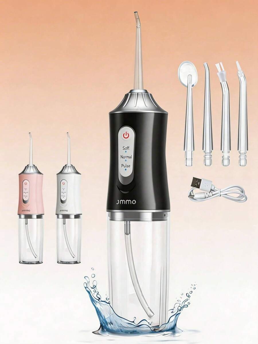 JMMO 无绳水牙线冲牙器，配有4个冲头，便携式旅行冲牙器，防水电动冲牙器，用于清洁牙齿 - 彩色 - 查看 1