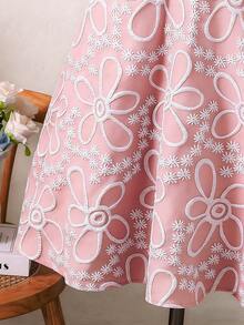 SHEIN Diamant-Kragen, jacquardgewebter strukturierter Stoff, französischer A-Linien Maxirock, eleganter hochgeschnittener Taillenbund, modisch und anmutig für Teenager-Mädchen im Sommer - Pink - Übersicht 5