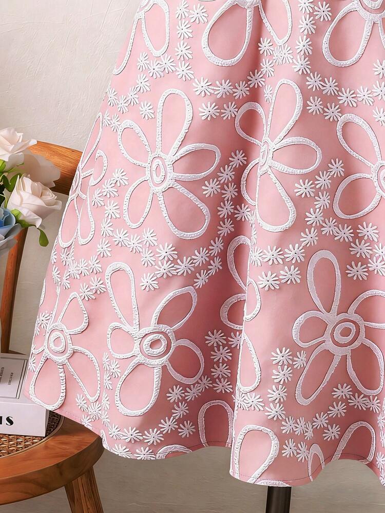 SHEIN Collar de diamantes, tela jacquard con textura, falda larga estilo A francés, elegante cintura alta ajustada, moda y gracia para adolescentes en verano - Rosa - Añade 5