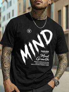 Manfinity Homme Men's Slogan Print Short Sleeve Loungewear Top - Black - View 1