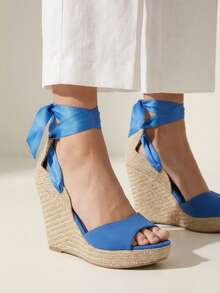 Women's Platform Sandals, Jute Wedge, Espadrille Wedge, High Espadrilles, Tie Straps, Wedge Heel, Comfortable, Casual, Boho, Summer, Women's Fashion - 卡其色 - 查看 2