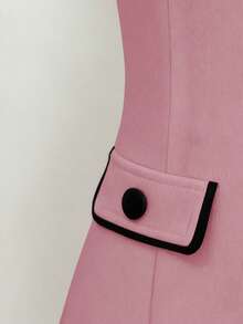 GlowEve 无袖圆领收腰A字撞色休闲通勤简约优雅浪漫女式连衣裙 - 藕粉色 - 查看 5