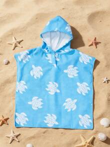 Toddler Boys'Cute Cartoon Turtle Blue And White Striped Summer Beach Holiday Hooded Cover Up Swimwear,V-Neck Baby Wearable Towel,Infant Swim Poncho - Blue and White - View 7