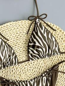 Swim Vcay 2pcs Leopard Print Bowknot Sexy Women Bikini Set, Halter Tankini Swimsuit - Multicolor - View 3