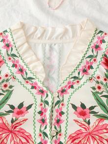 Trelyra 时尚度假女式背心，印花设计，荷叶边领口，休闲宽松度假风。 - 彩色 - 查看 4