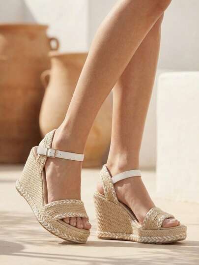 Sandalia cuña mujer yute correa ajustable plataforma cómoda calzado femenino verano primavera vestir elegante casual urbana suela antideslizante ligera moderna esparto zapatos altos sandalias versátiles outfit diario fiesta paseo esencial armario elegantes