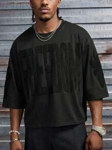 AXEPEAK Men's Casual Letter Embroidery Short Sleeve T-Shirt, Summer - Black - View 1