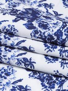 Qadelle Elegant Floral Print Backless Halter Dress, Summer - White - View 6