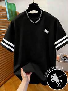 Manfinity Dauomo Áo thun nam cổ tròn in họa tiết và thêu - Áo thun cổ tròn dáng thường ngày - Áo thun mỏng nhẹ phù hợp cho mọi mùa. - trắng - Xem 1