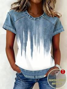 EMERY ROSE Women's All-Over Print Round Neck Casual Versatile Short Sleeve T-Shirt - Multicolor - View 1