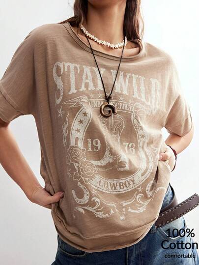 Bohemela Casual Solid Color Knit Round Neck Loose Short Sleeve T-Shirt For Women