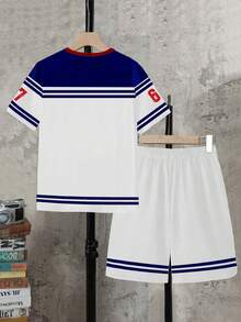 SHEIN Bộ 2 món dành cho bé trai tuổi teen: Áo thun ngắn tay cổ tròn + Quần short có túi. - Nhiều màu - Xem 2