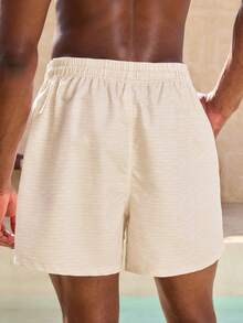 Manfinity VDAYZ Men's Solid Color Drawstring Waist Beach Shorts - Apricot - View 6
