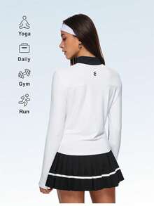 Eassivo Eassivo Top de yoga ajustado con cuello estructurado para mujer, camisa deportiva para entrenamiento - Blanco - Ver 2