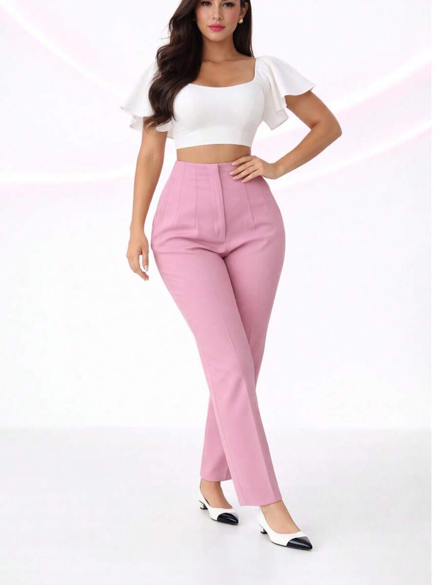 Pantalon de pinzas para dama - Rosa - Ver 1